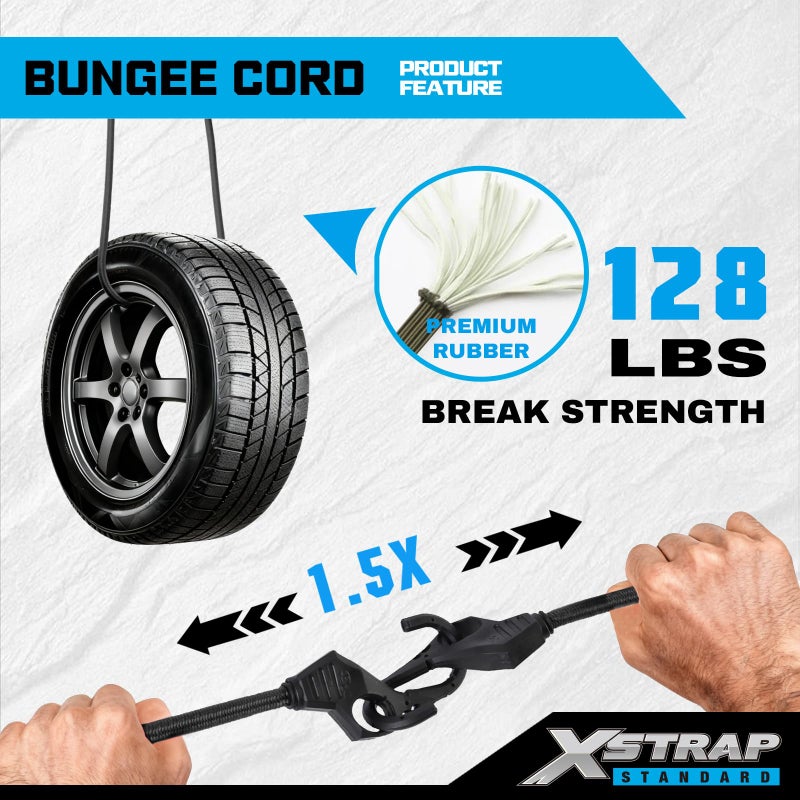 XSTRAP STANDARD 10-Pack Bungee Cords with Finger-Hole Hooks - Enhanced 3X Strength, Elastic Stretch from 48" to 72" - Ideal for Securely Fastening Cargo, Auto, Truck, RV, Boat, & Garage Organization - Image 4